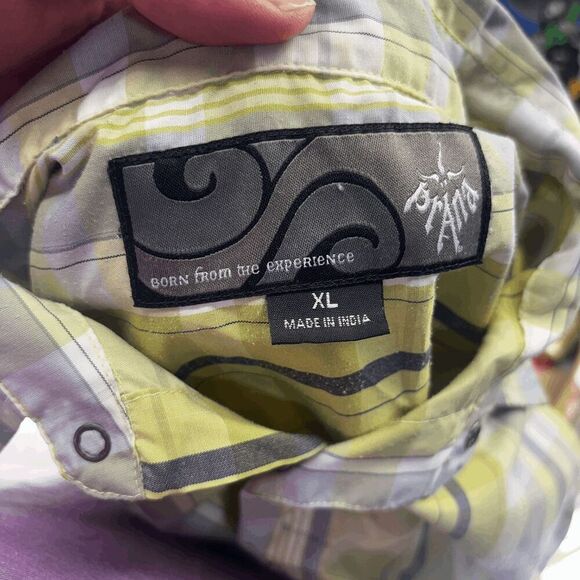 prAna Shirt Mens XL Snap Button Up Outdoors Hiking Camp Tartan Plaid Yellow Gray - Picture 7 of 7
